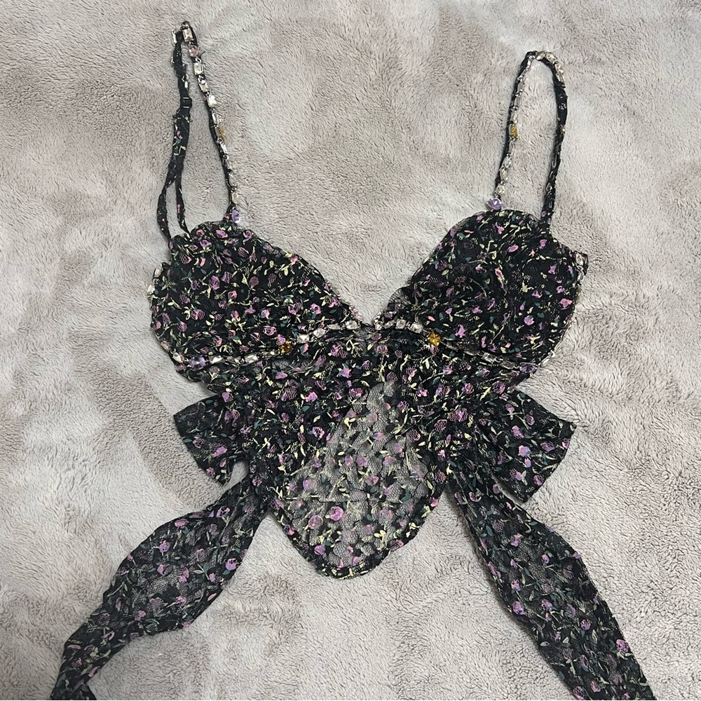 Black Sheer Floral Top